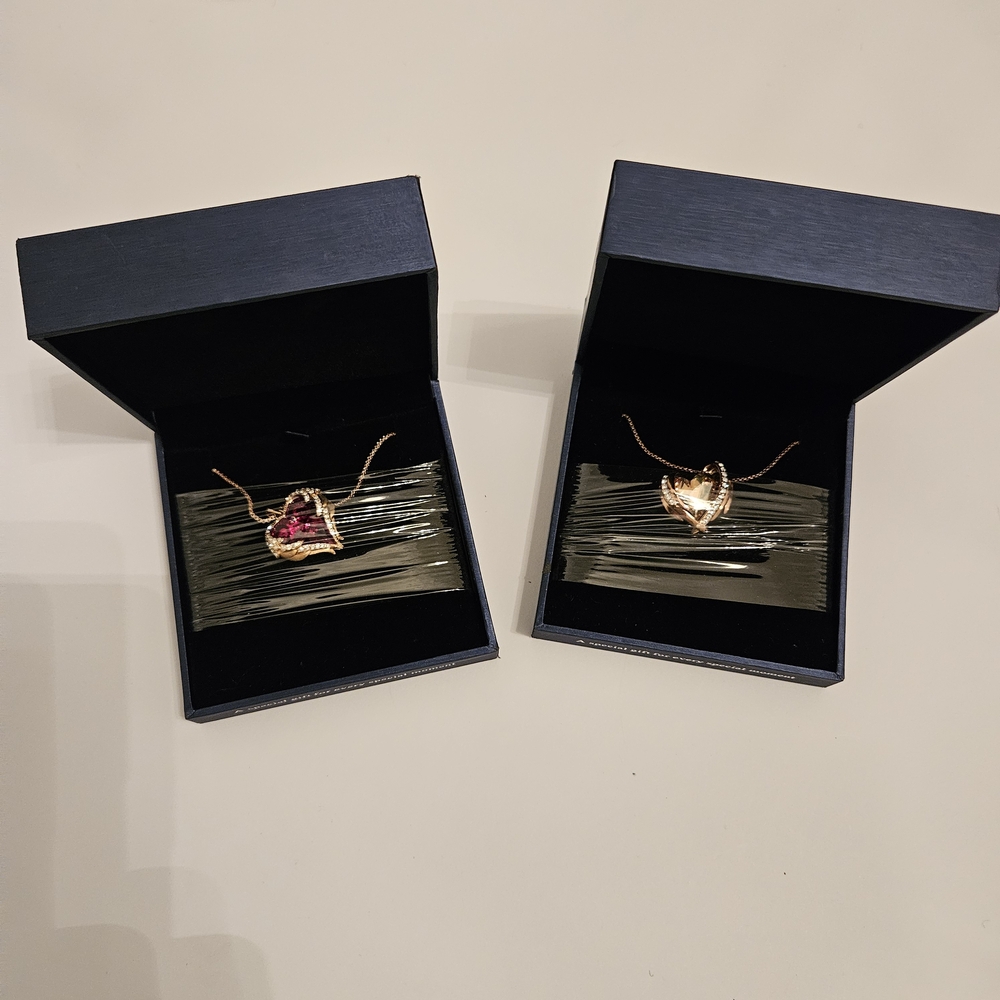 Two Pendent NecklacesGold and Pink Heart Necklace Set
